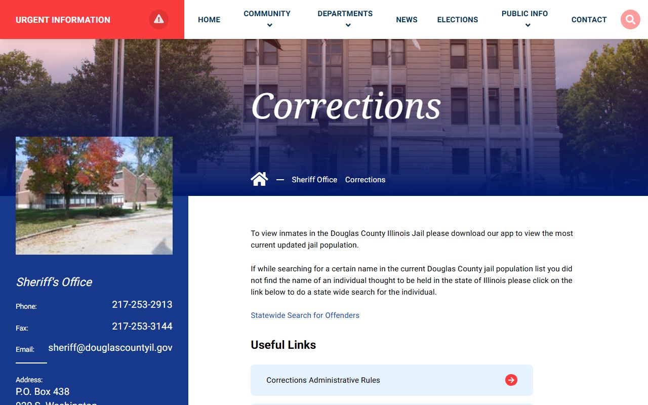 Douglas County inmate population corrections page directing users to the sheriff app