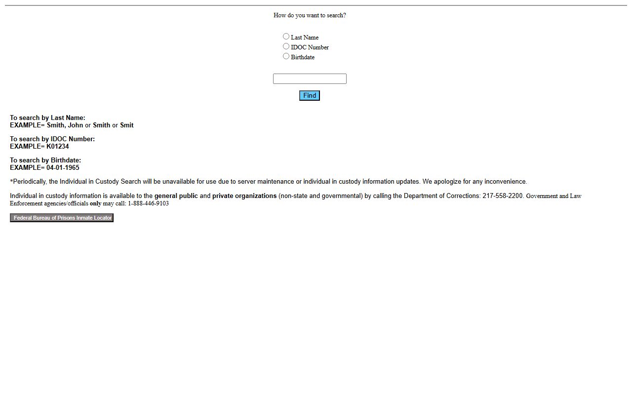 Illinois IDOC inmate search form for Douglas County sentenced state prisoners